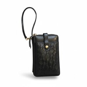 Elliott Lucca Black Woven Leather Zip Around Wristlet Phone Wallet Clutch